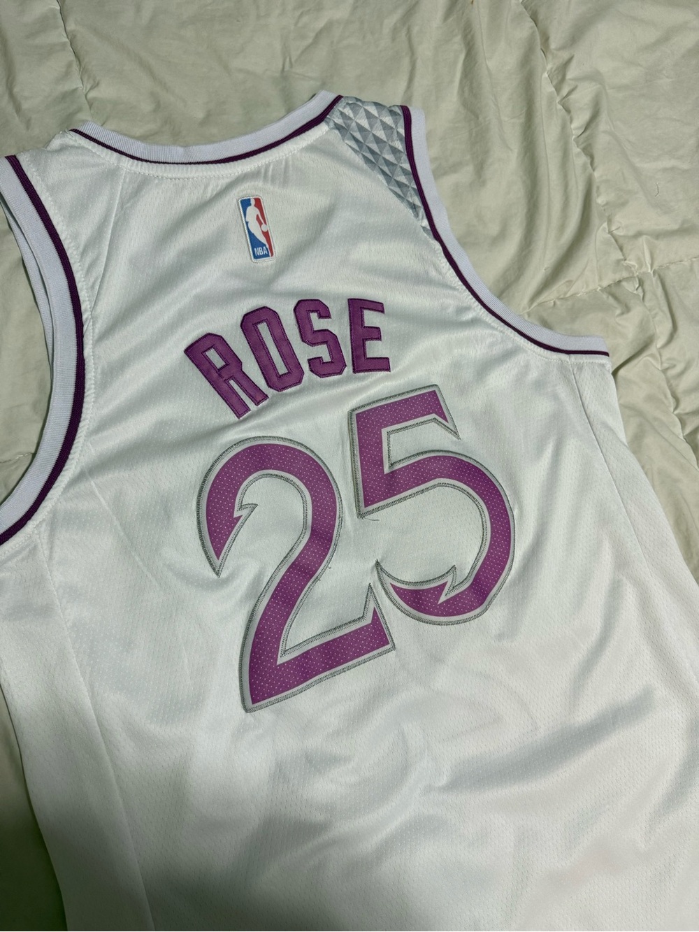Nike White and Purple #25 Rose NBA Jersey